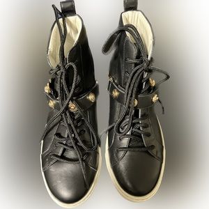 Versace lace up boots, with Velcro strap and gold details, size 36